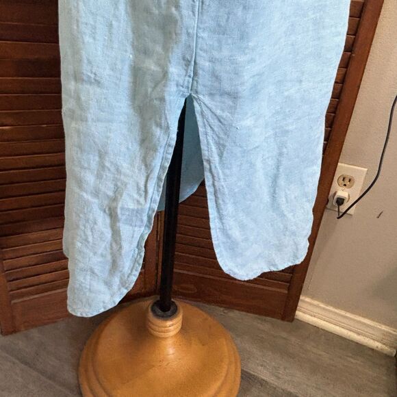 Pure Navy Linen Teal Button Down Midi Shirt Dress Pockets Beachy Coastal Size S - Picture 9 of 14